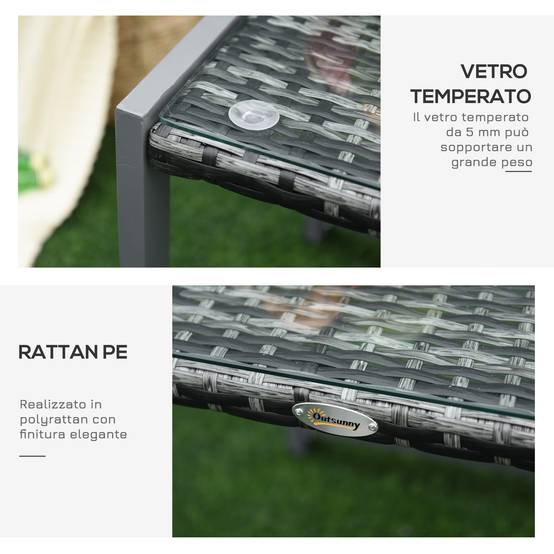 Table basse jardin aluminium résine tressée plateau verre extérieur détente 50x49.5x50cm gris - ComfortXL Outdoor Living - Image 8