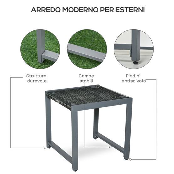 Table basse jardin aluminium résine tressée plateau verre extérieur détente 50x49.5x50cm gris - ComfortXL Outdoor Living - Image 9