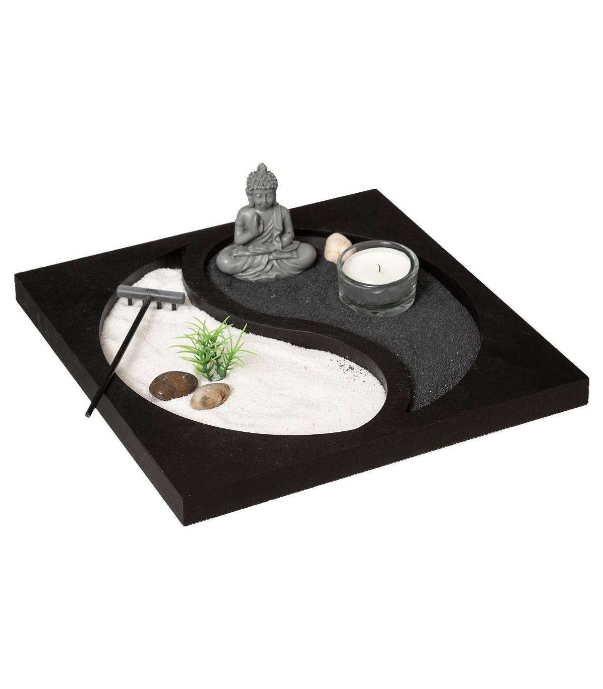 Jardin Zen Yin Yang Bouddha sur un plateau avec Bougie et décoration - Imagen 1