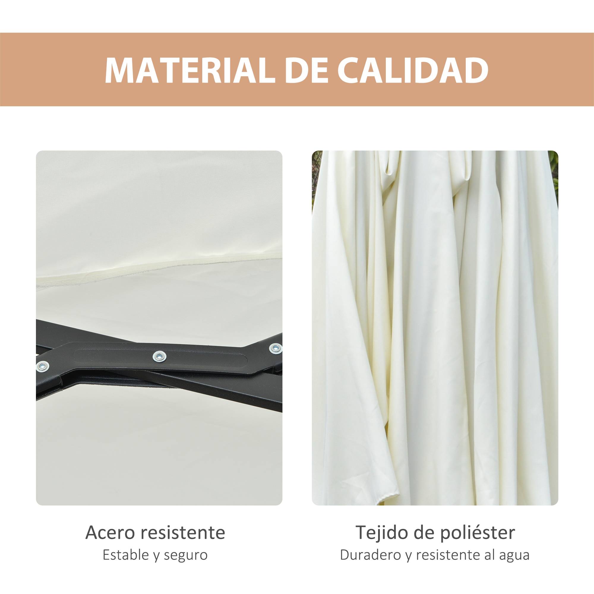 Parasol double avec 48 lumières LED, 4,5 x 2,65 m, manivelle, protection solaire pour terrasse, jardin, piscine, crème - Image 9