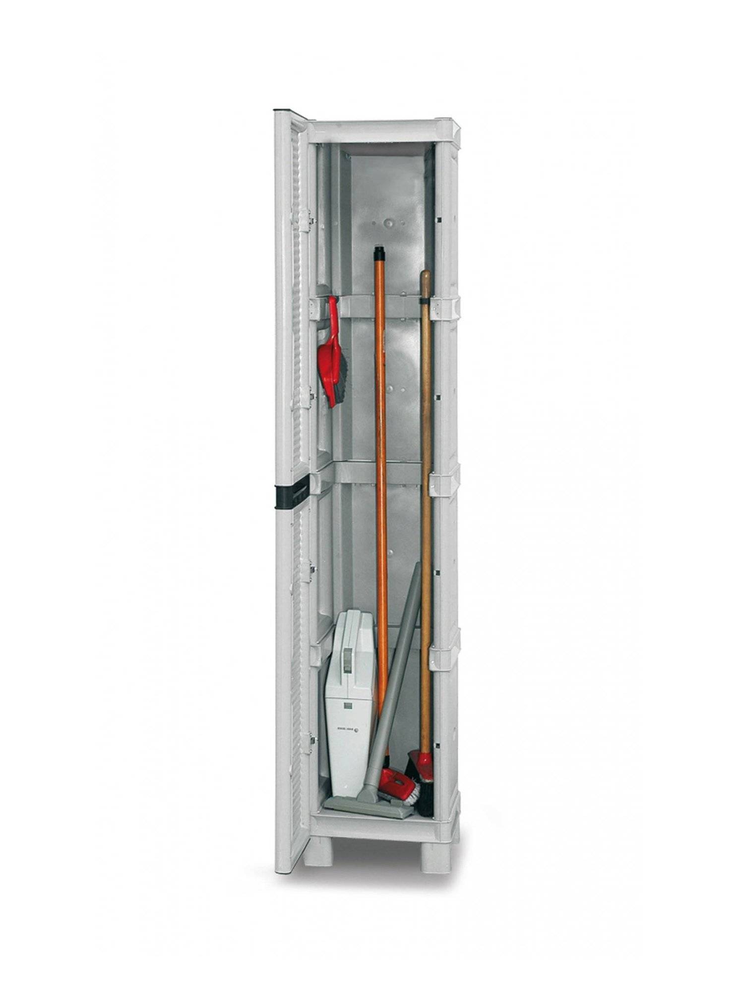 Dmora - Armoire d'extérieur Liège, Mobilier d'extérieur, Armoire de buanderie polyvalente, 100% Made in Italy, Gris clair, 35x39h172 cm - Dmora - Imagen 4
