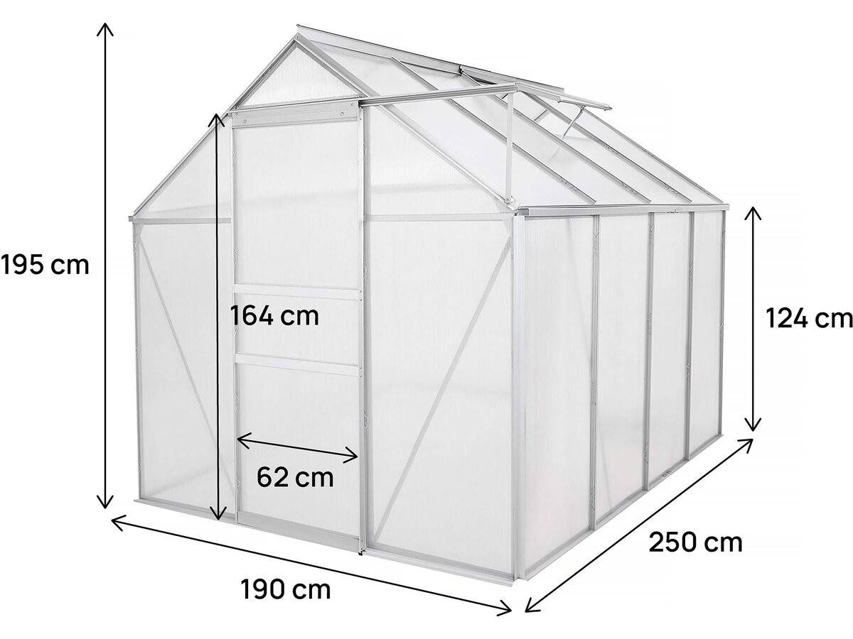 Serre Jardin Polycarbonate 250 X 190 X 195 Cm "basilic" - 4,75 M² - Gris -habitat Et Jardin - Image 4