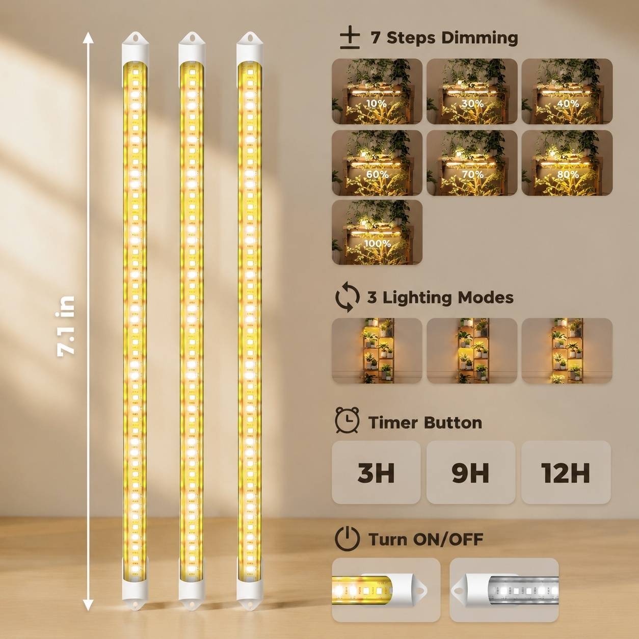 Étagère à plantes d'intérieur bois moderne 6 niveaux avec lampe LED salon balcon croissance végétale - Image 5