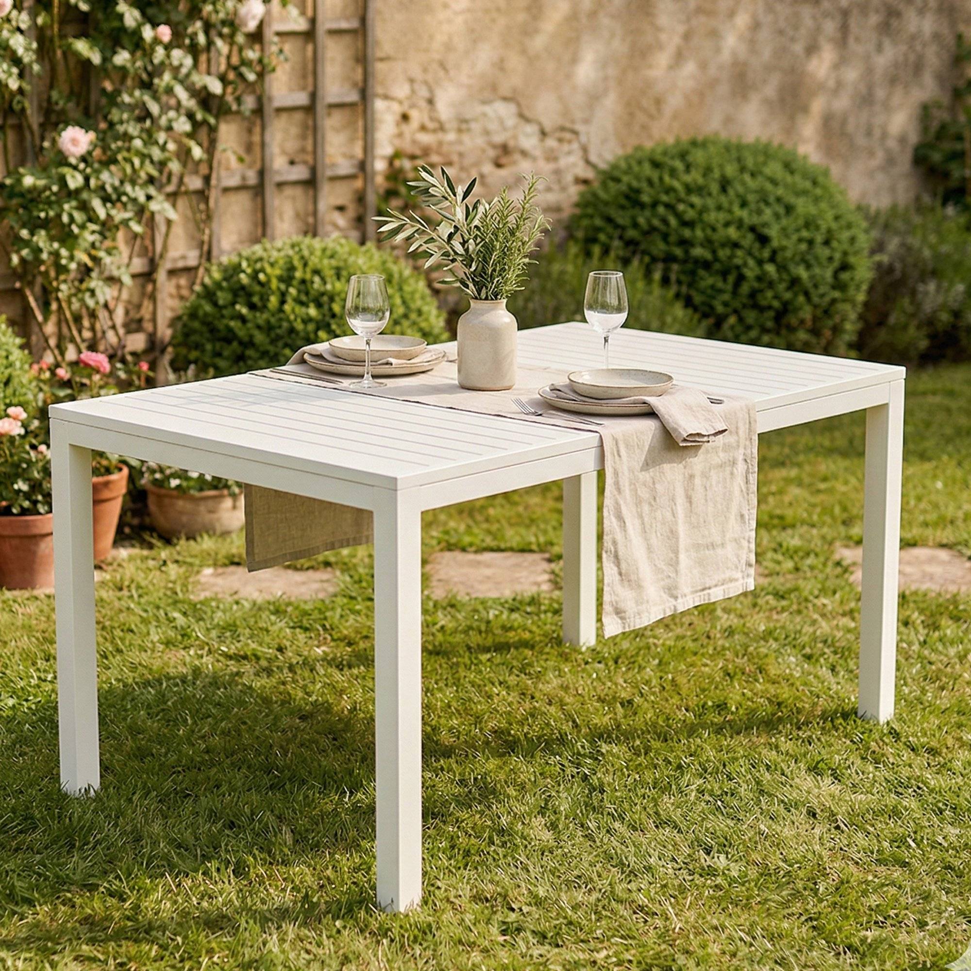 Dmora - Table d'extérieur Danastas, Etagère à manger rectangulaire, Table de jardin polyvalente, 100% Made in Italy, 150x90h72 Cm, Blanc - Dmora - Imagen 2