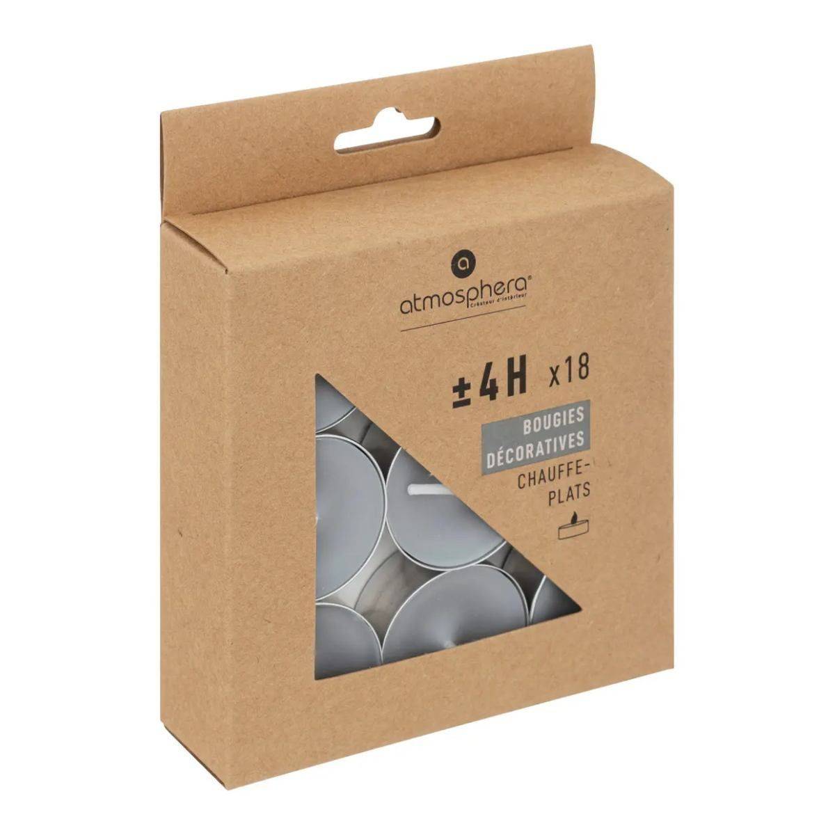 Atmosphera - 18 Bougies chauffe-plats "Hugo" H1,5cm gris clair - Atmosphera Créateur d'intérieur - Imagen 3