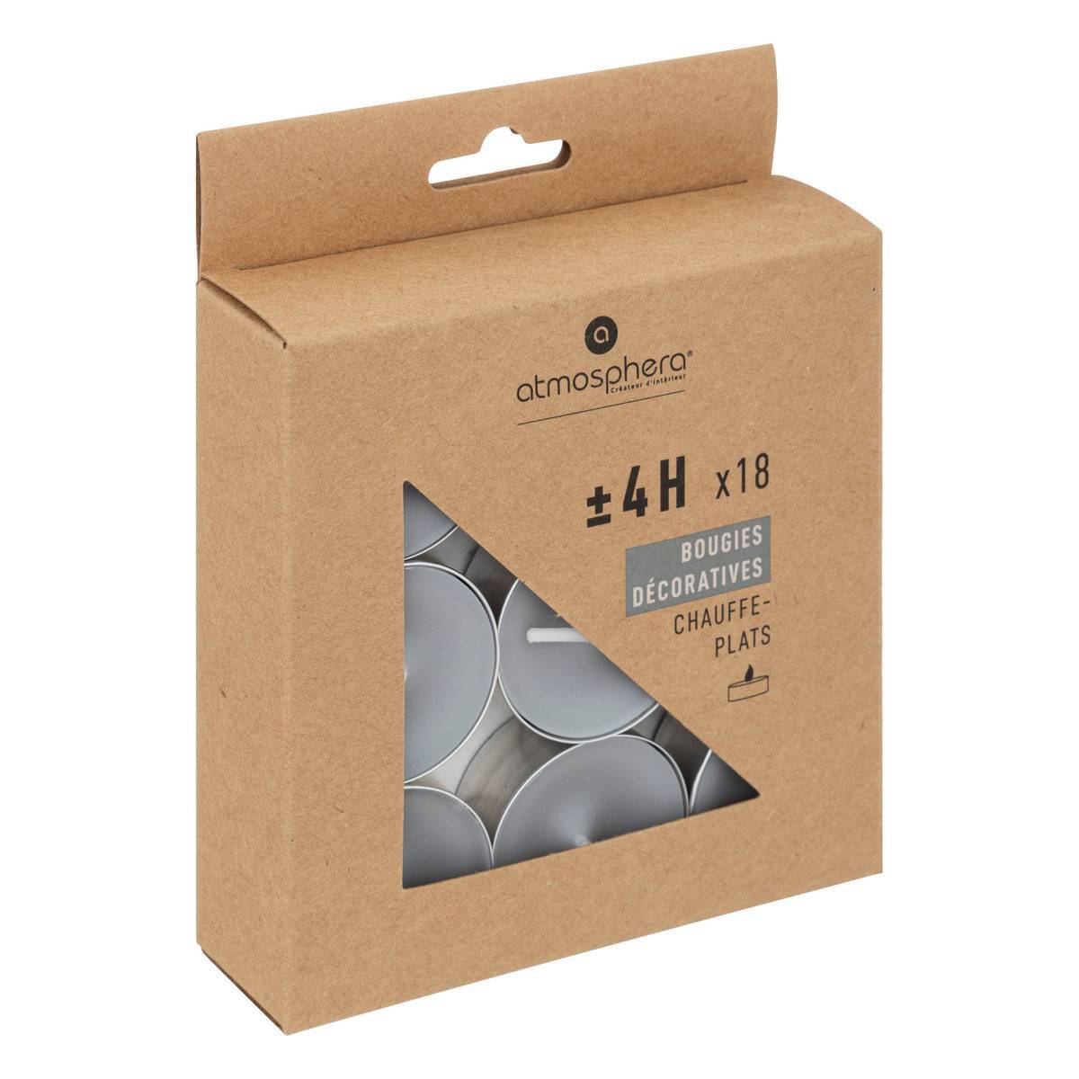 Atmosphera - 18 Bougies chauffe-plats "Hugo" H1,5cm gris clair - Atmosphera Créateur d'intérieur - Imagen 2