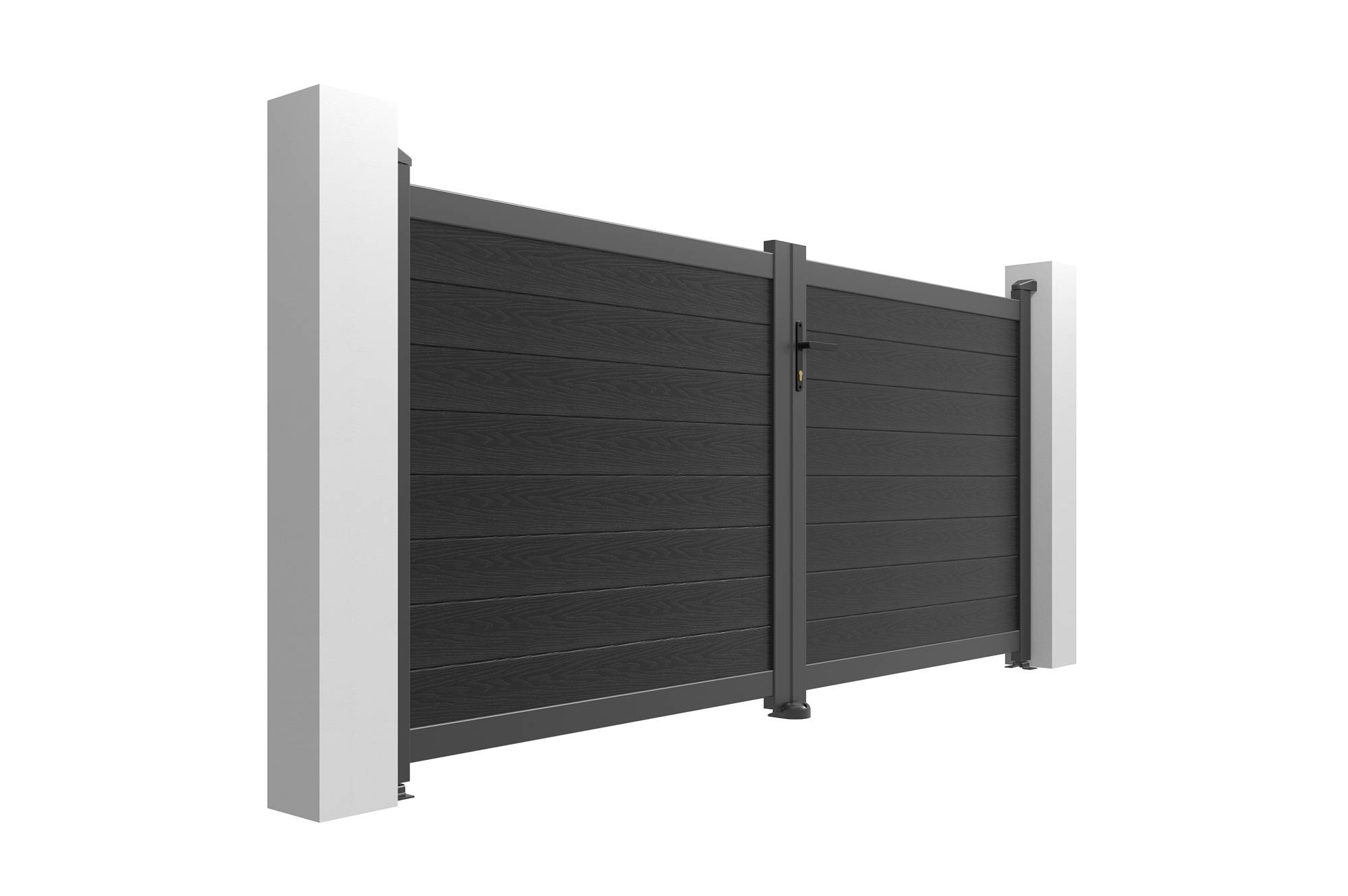 Casanoov Portail bois composite battant 3m ATHOS H.140cm gris anthracite avec cadre aluminium + motorisation BUNKER B500 - Image 6