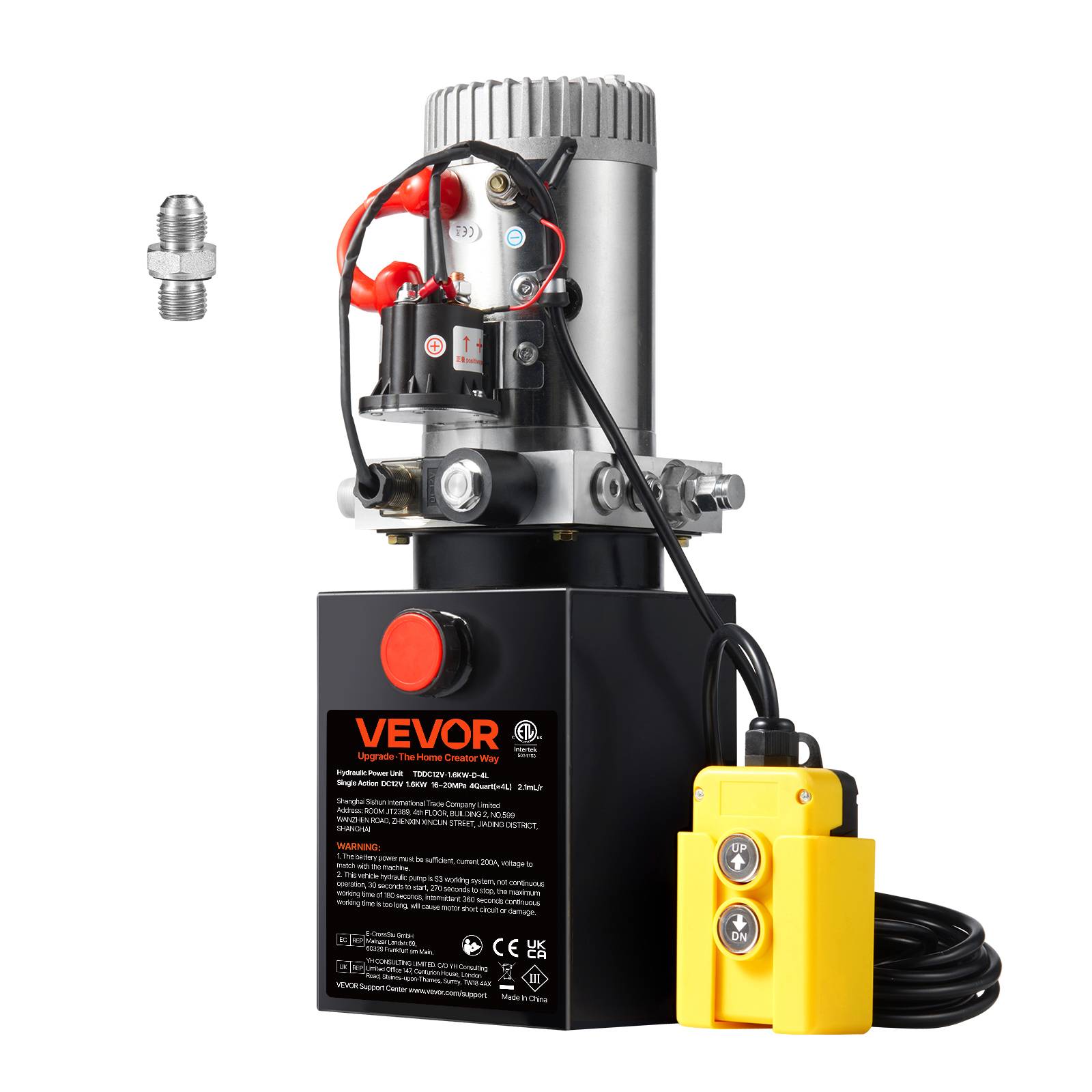 Vevor - VEVOR Pompe hydraulique DC 12V 4L, débit 3.44 L/min, pression 22 MPa, pour benne basculante, nacelle.