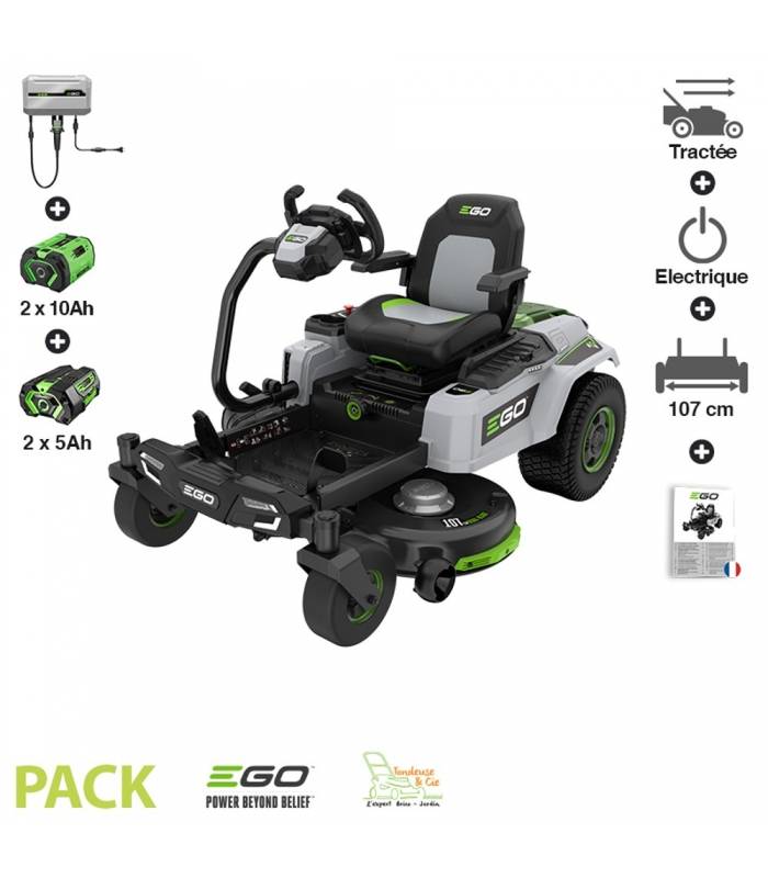 Ego Power + - PACK tondeuse à rayon braquage zero 4 batteries 56v chargeur mural coupe 107 cm Ego ZT4201ES
