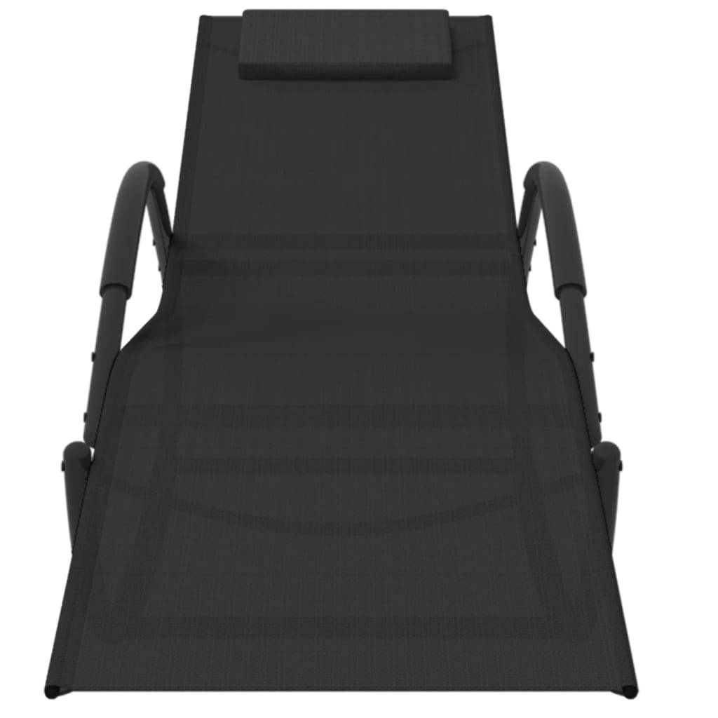 Helloshop26 - Transat chaise longue bain de soleil lit de jardin terrasse meuble d'extérieur à bascule noir acier et textilène - Imagen 2