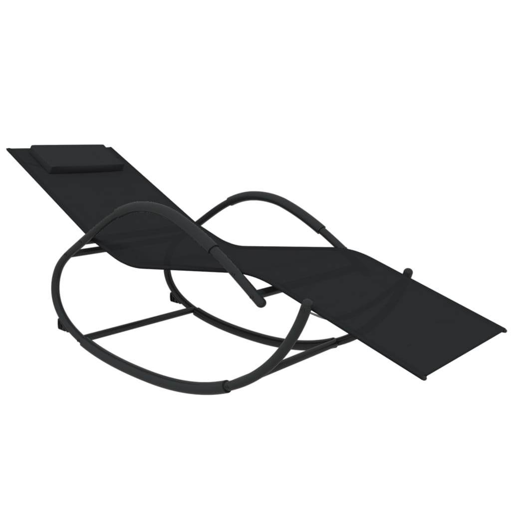 Helloshop26 - Transat chaise longue bain de soleil lit de jardin terrasse meuble d'extérieur à bascule noir acier et textilène - Imagen 1