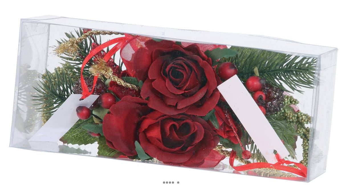 Artificielles - Composition Rose et sapin noel 2 pcs par box 14cm artificielle