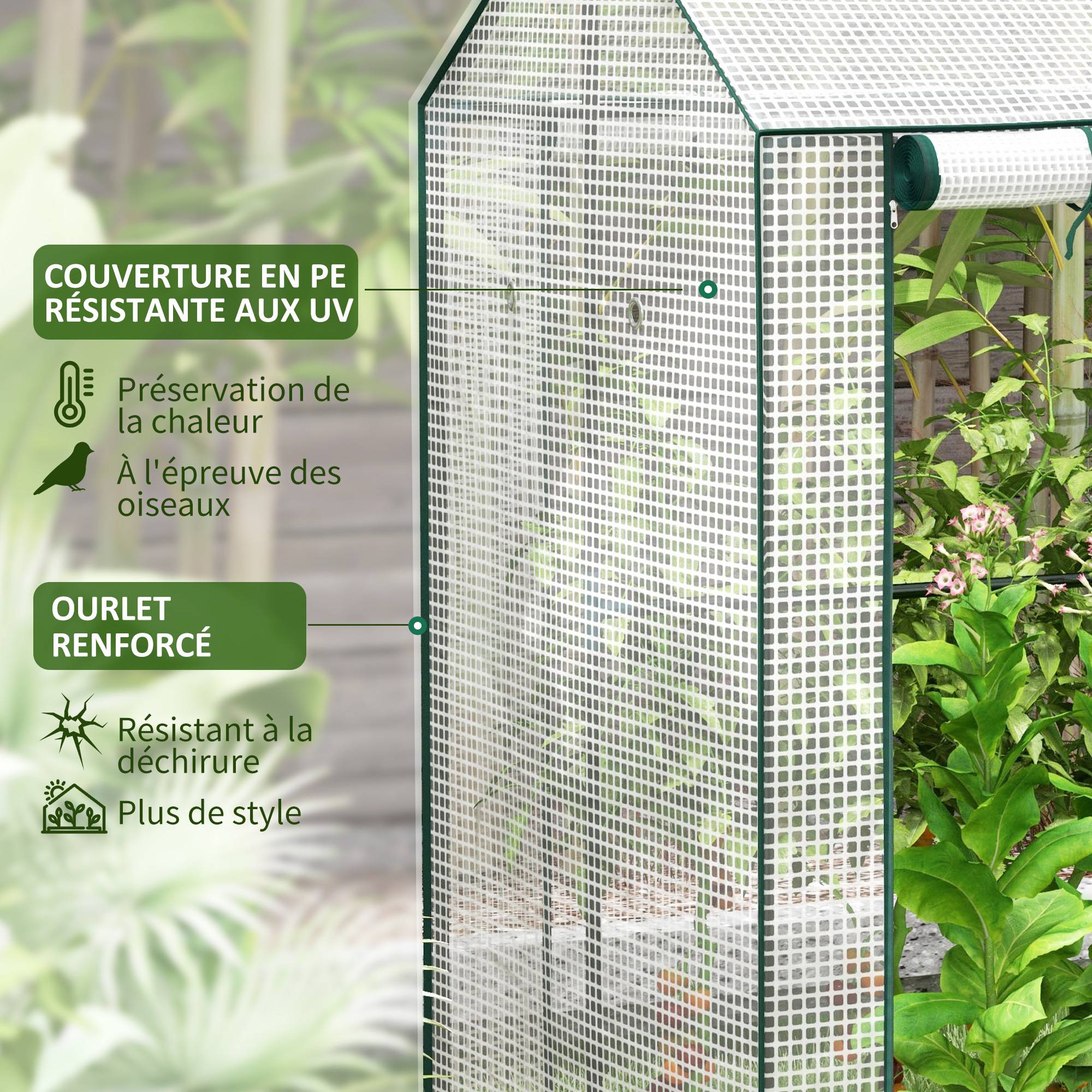 Serre à tomates en PE et acier pour potager protection récolte 100x80cm blanc - ComfortXL Outdoor Living - Image 7