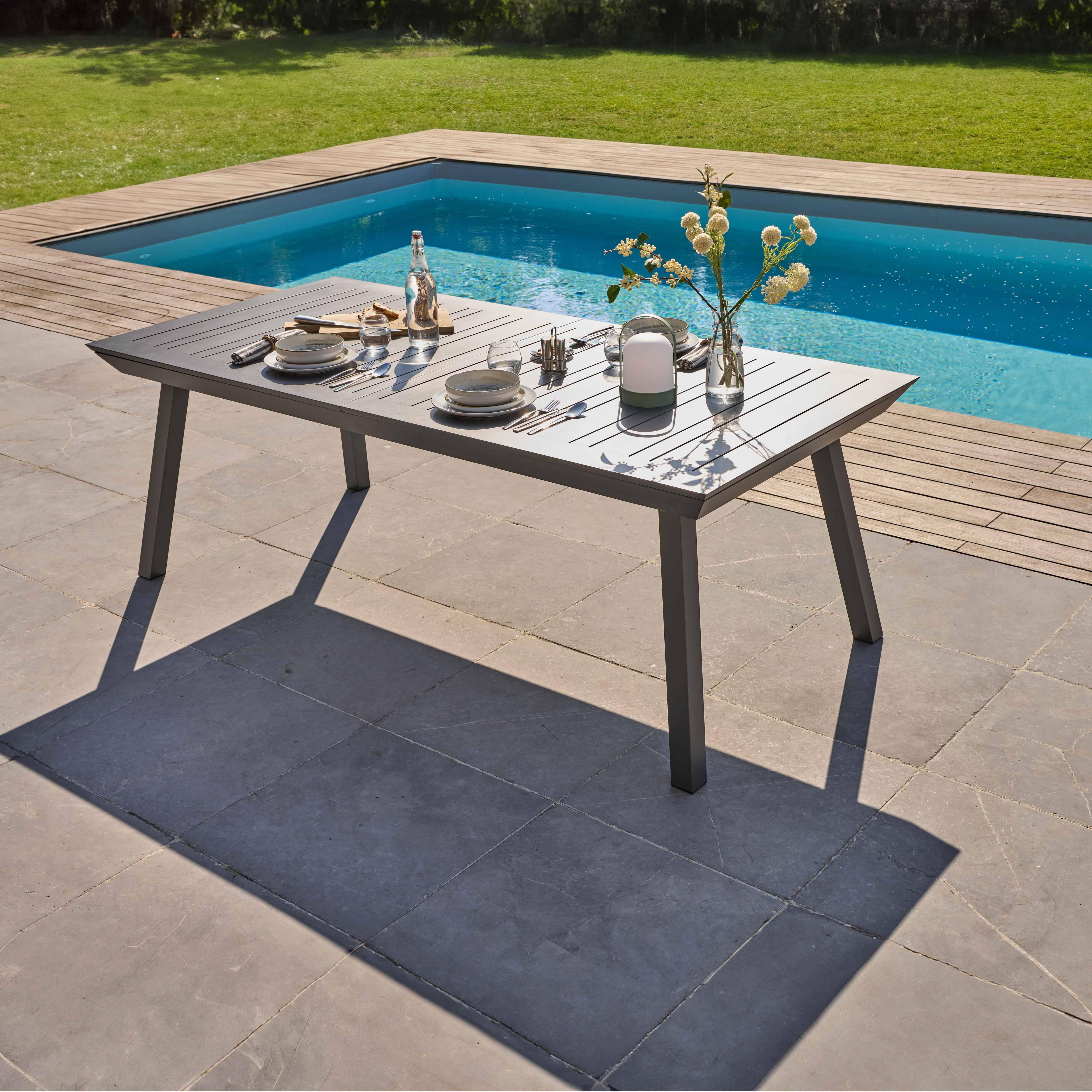 Oviala - Table de jardin extensible en aluminium gris 8 à 12 places Olympe - Oviala - Imagen 4