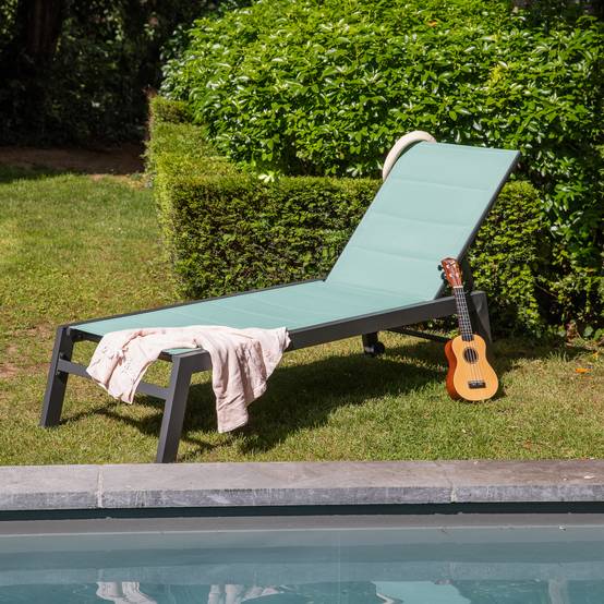 Bain de soleil BARBADOS en textilène vert d'eau - aluminium anthracite - HAPPY GARDEN - Image 2