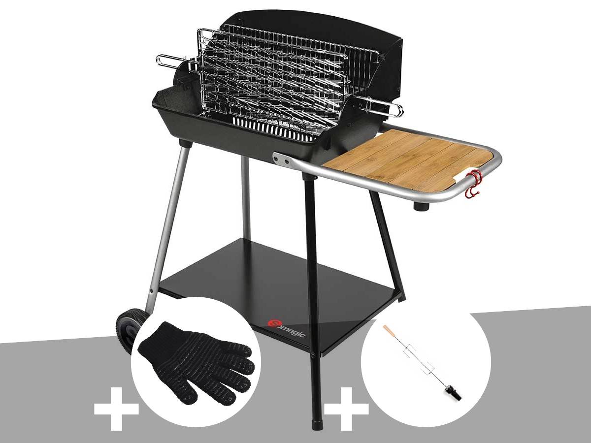 Somagic - Barbecue Horizontal et Vertical Excel Grill + Gant de protection + Kit tournebroche - Somagic