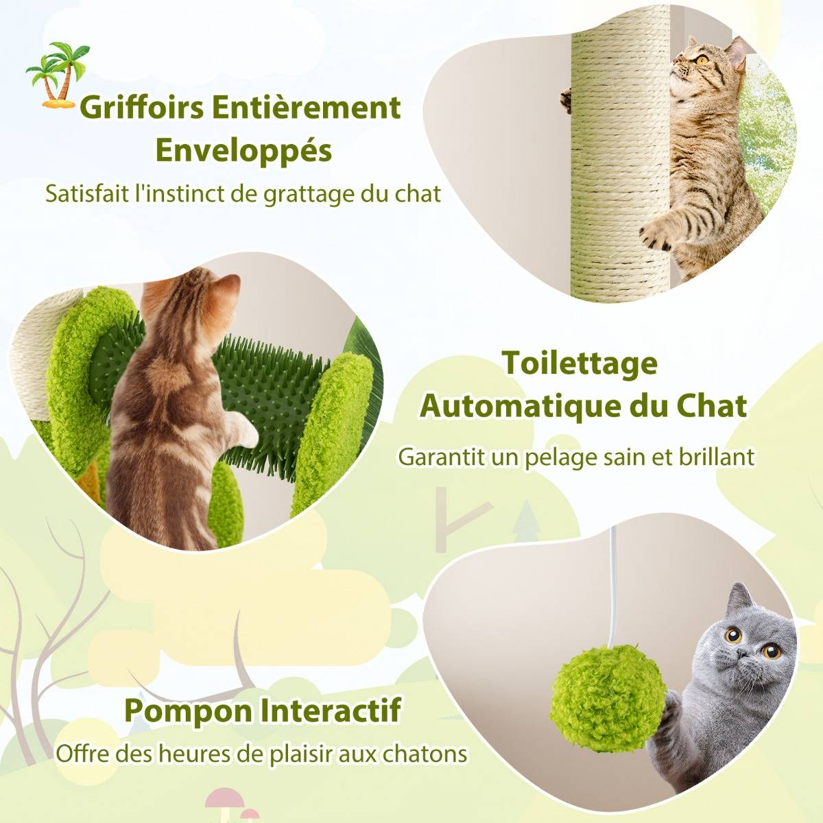 Arbre à Chat Mignon avec Feuilles Artificielles & Griffoirs en Sisal Perchoir - Image 6