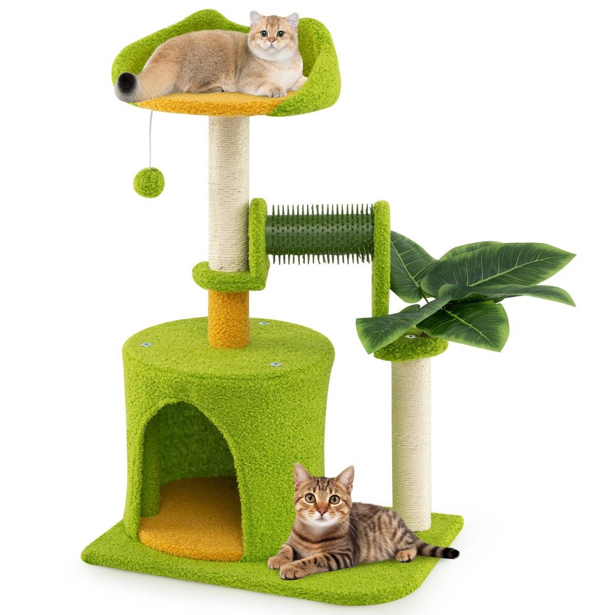 Arbre à Chat Mignon avec Feuilles Artificielles & Griffoirs en Sisal Perchoir - Image 1