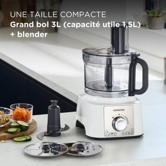 Robot multifonction - KENWOOD - MultiPro Express FDP65.450WH - 1000 W - 3 L - 2 vitesses - Blender 1,5 L - Blanc - Image 2