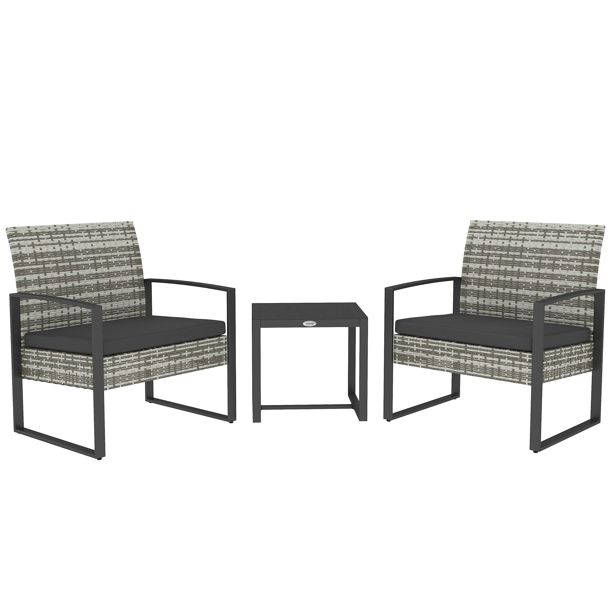 Outsunny - Salon de jardin 2 places 3 pièces 2 chaises avec coussins + table basse verre trempé résine tressée imitation rotin gris clair - Outsunny - Image 1