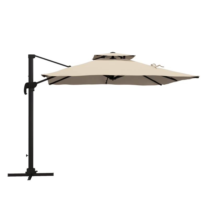Parasol déporté polyester jardin terrasse rotatif inclinable 294x294cm kaki - ComfortXL Outdoor Living - Image 2