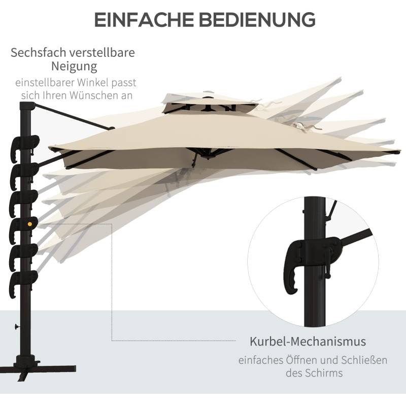 Parasol déporté polyester jardin terrasse rotatif inclinable 294x294cm kaki - ComfortXL Outdoor Living - Image 4