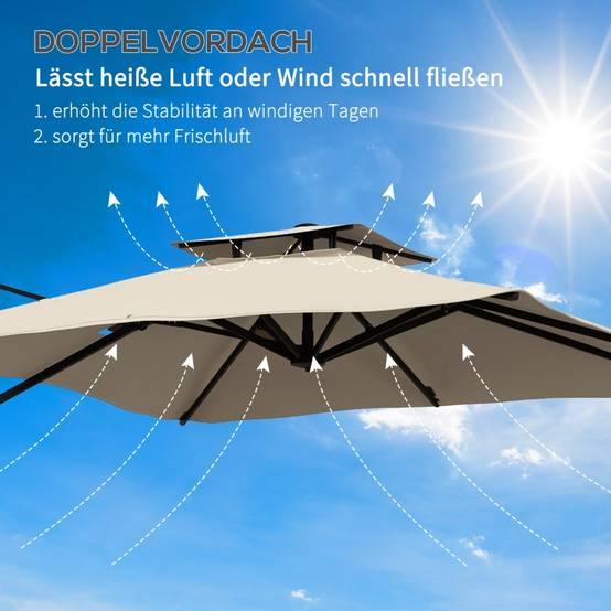 Parasol déporté polyester jardin terrasse rotatif inclinable 294x294cm kaki - ComfortXL Outdoor Living - Image 6
