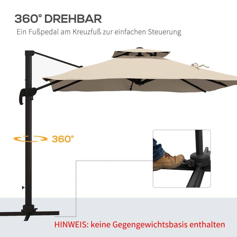 Parasol déporté polyester jardin terrasse rotatif inclinable 294x294cm kaki - ComfortXL Outdoor Living - Image 5