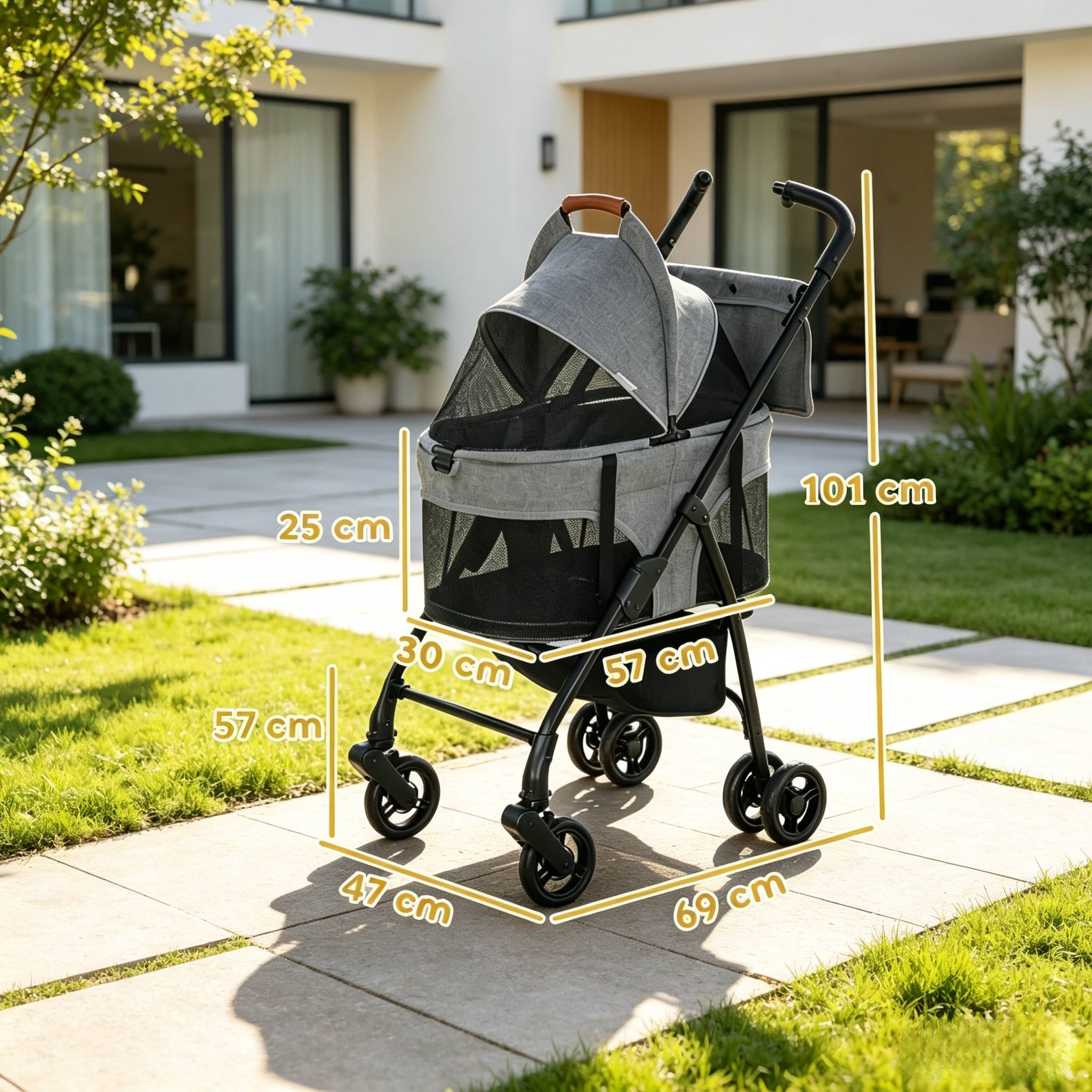 Poussette 3-en-1 pour chien, panier pliable et amovible, démontable - Image 8