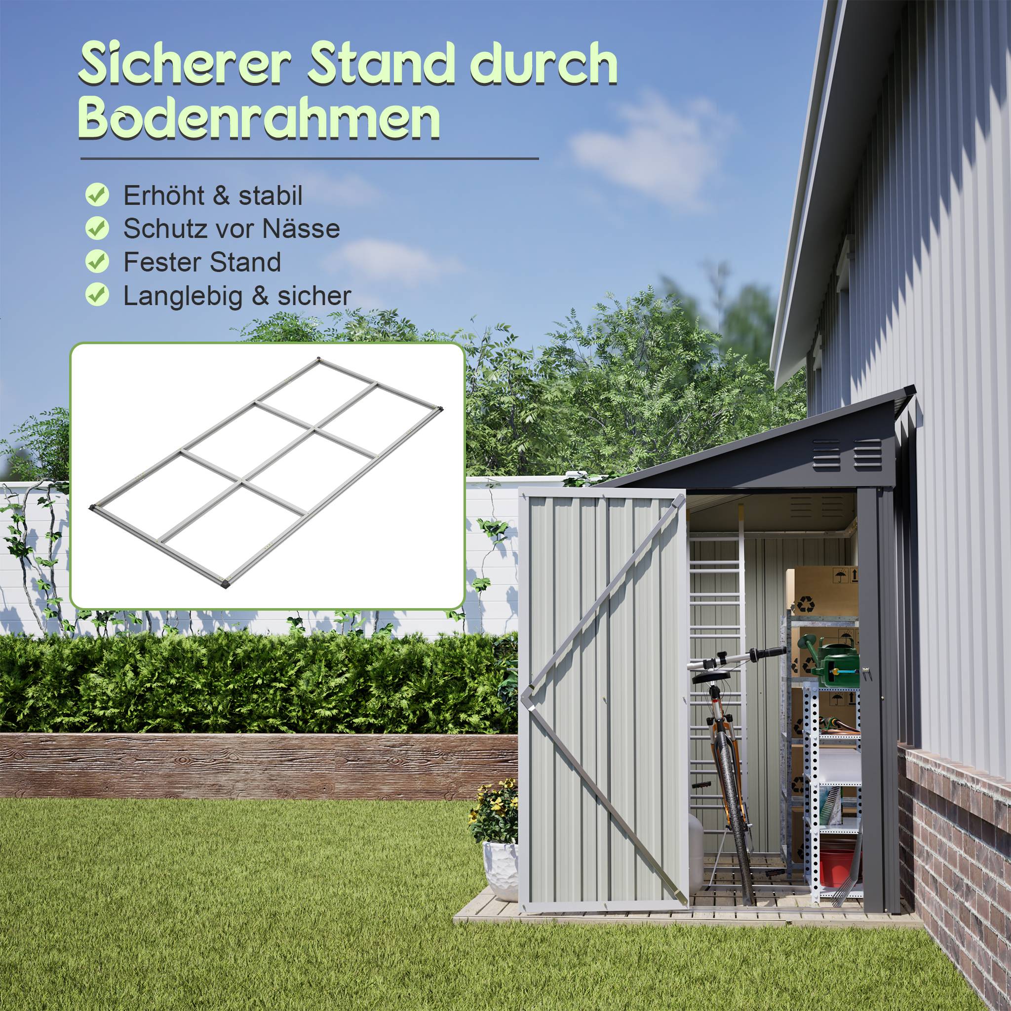Abri de jardin adossé métal terrasse jardin rangement outils 242x124cm gris - ComfortXL Outdoor Living - Image 4