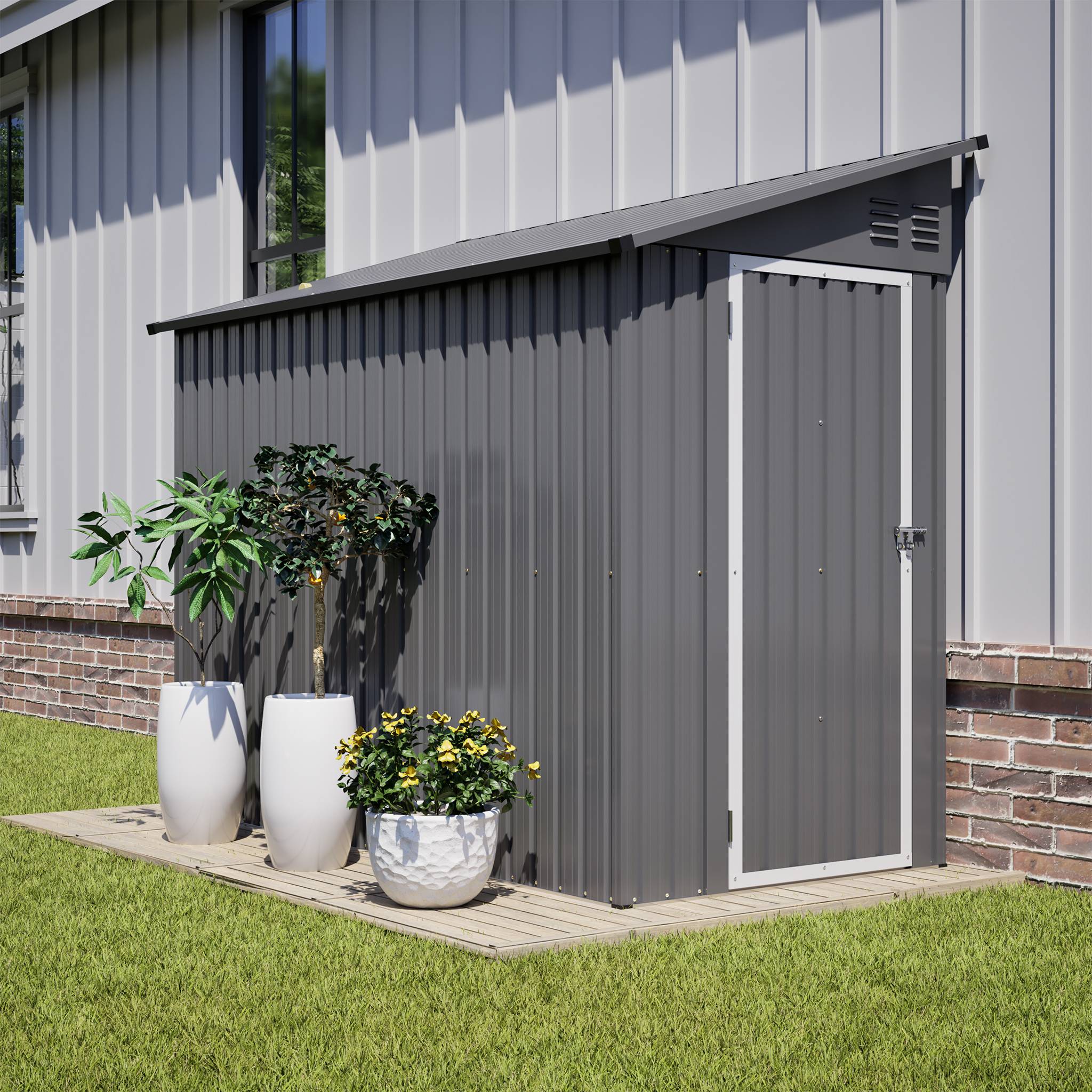 Abri de jardin adossé métal terrasse jardin rangement outils 242x124cm gris - ComfortXL Outdoor Living - Image 1