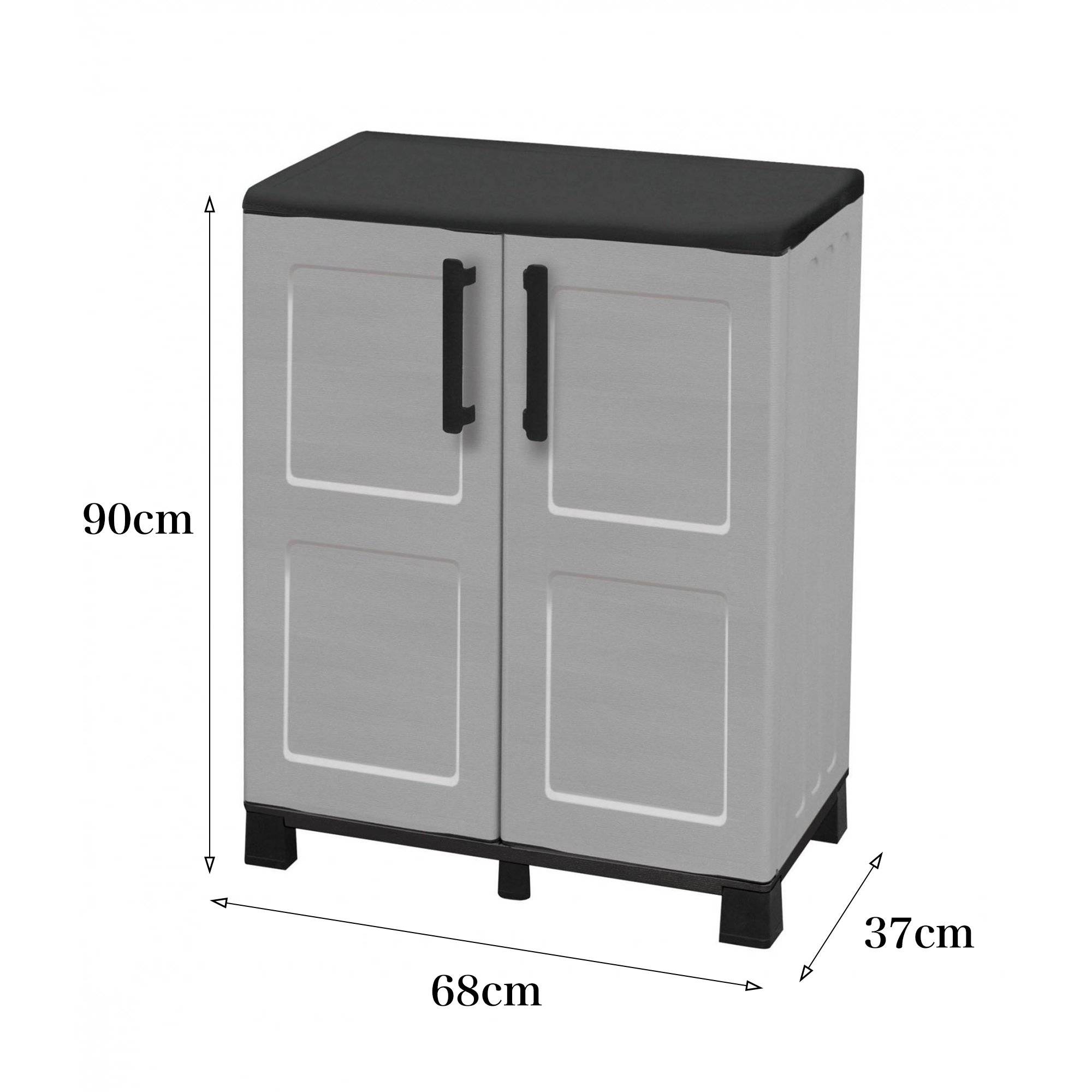 Dmora - Armoire d'extérieur Wavre, Armoire de balcon polyvalente, Armoire d'extérieur 2 portes, 68x37h90 cm, Gris clair et noir, Finition à carreaux - Dmora - Imagen 3