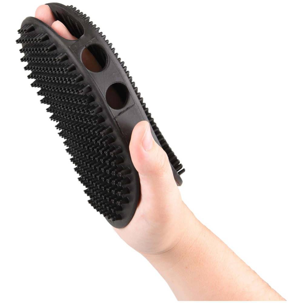 Gant de brossage et massage ANDO, caoutchouc noir pour chien et chat - Image 1