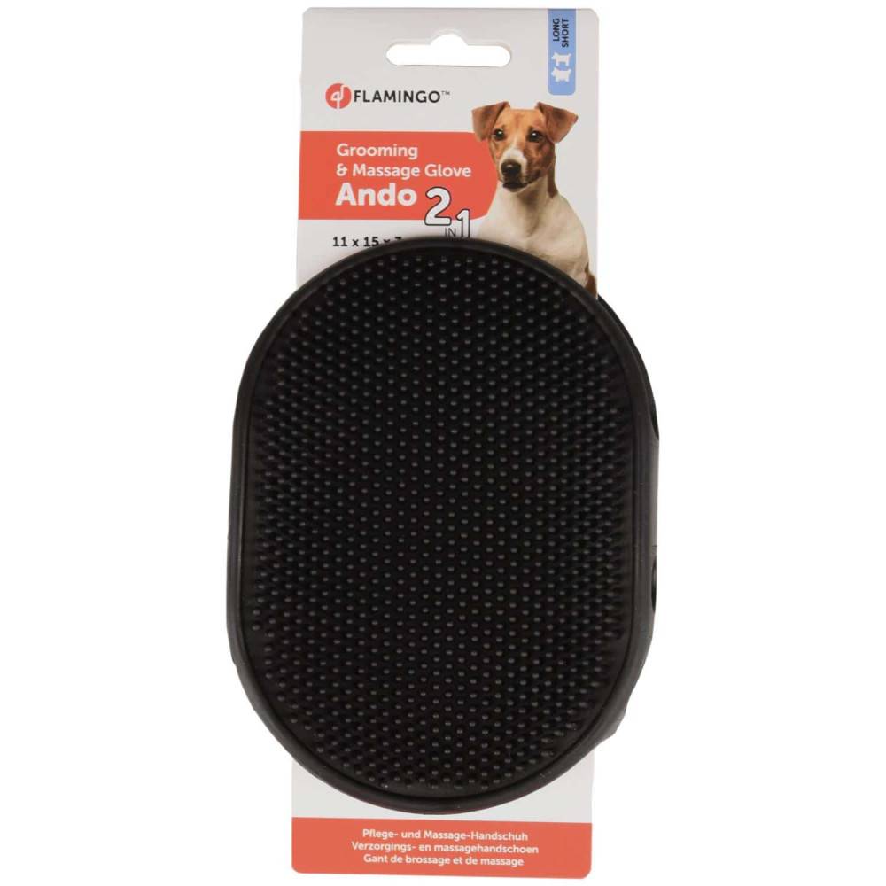 Gant de brossage et massage ANDO, caoutchouc noir pour chien et chat - Image 2