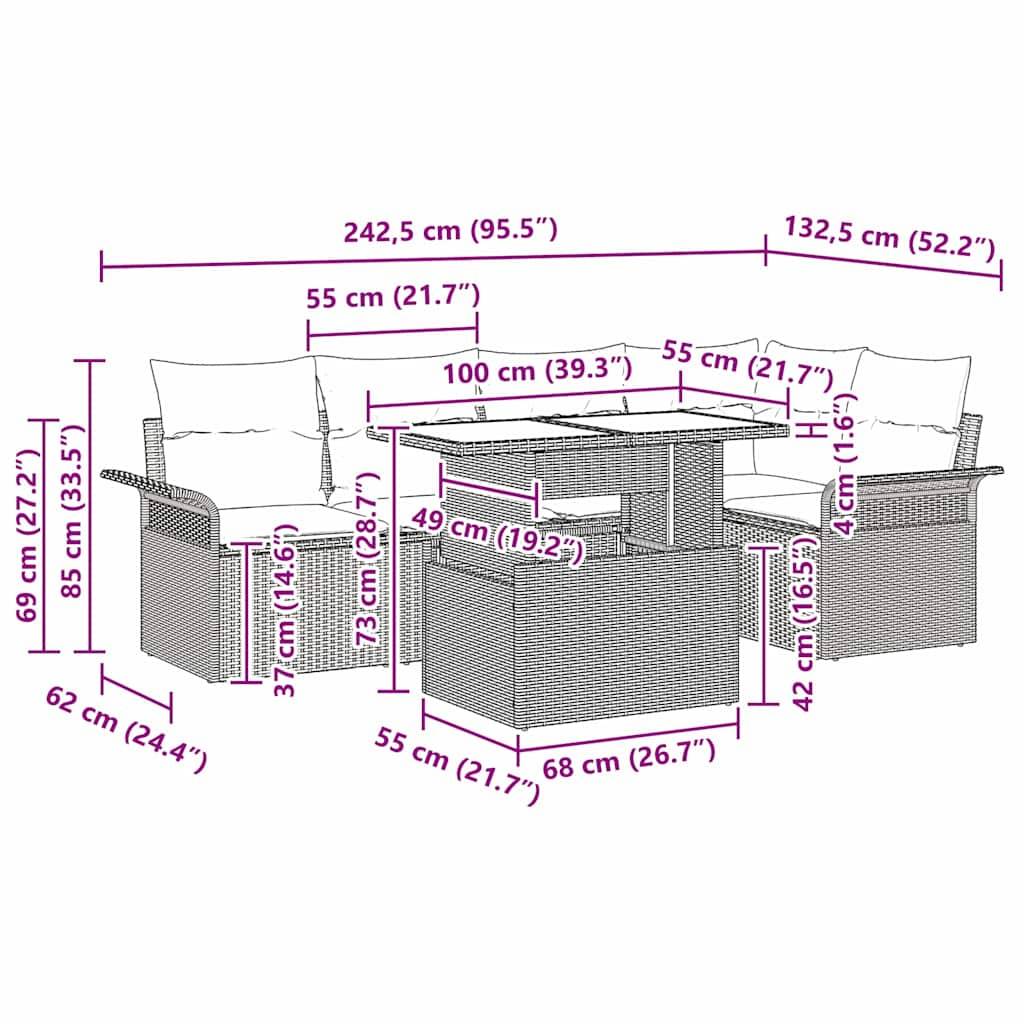 Salon de jardin 5 places polyrotin modulable avec poufs pour patio et jardin Gris – ComfortXL Outdoor Living - Image 6