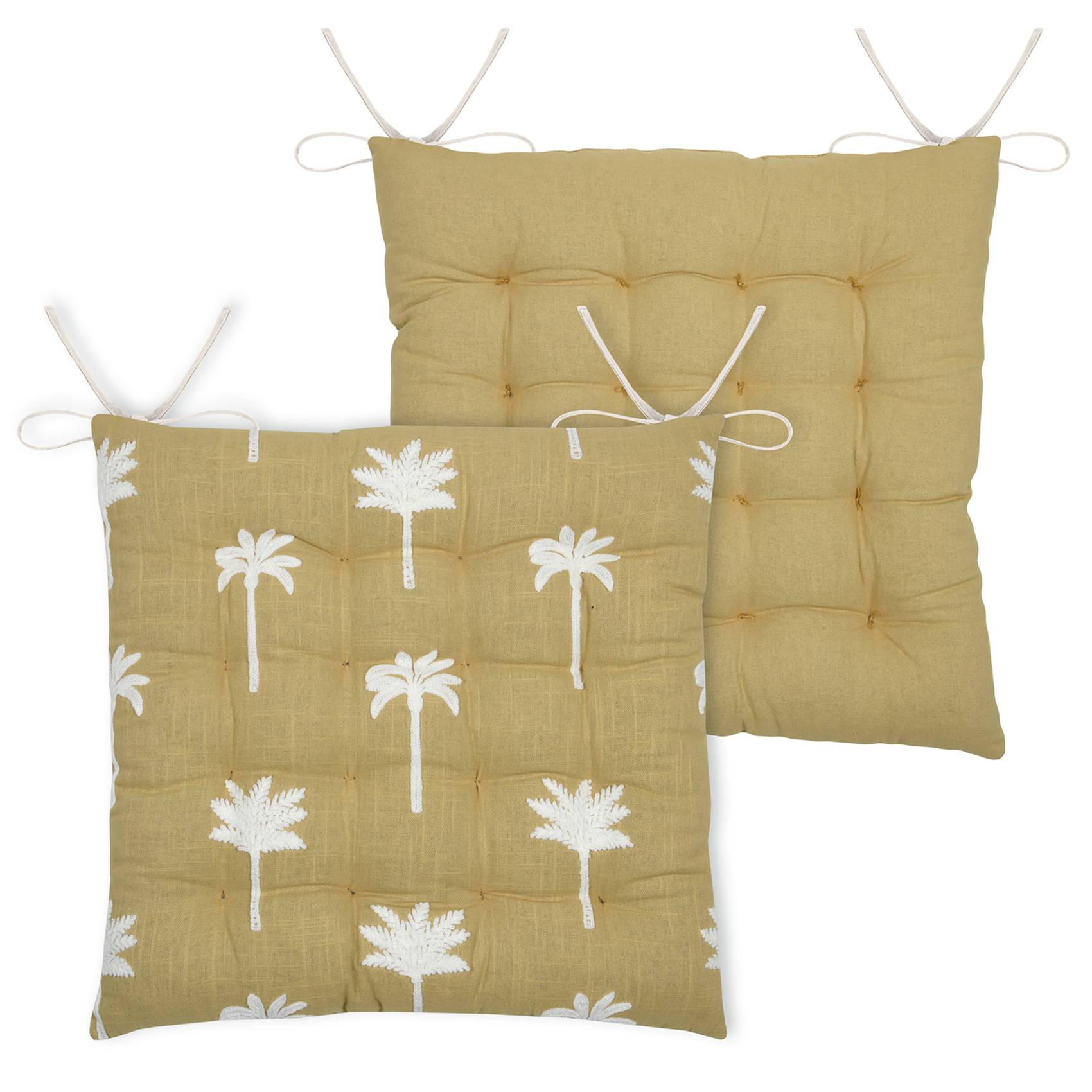 Lovely Casa - Galette de chaise brodée à motifs palmiers - LOVELY CASA - Coton - Jaune moutarde - Image 4
