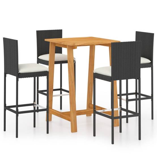 Helloshop26 - Ensemble de bar de jardin avec coussins 5 pièces noir - Image 1