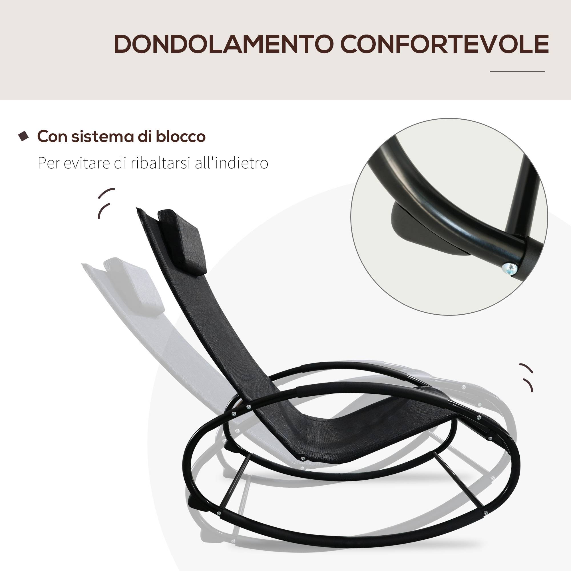 Chaise longue de jardin zéro gravité, rocking-chair avec coussin et tissu respirant, 105x62x88cm, noire - Image 6