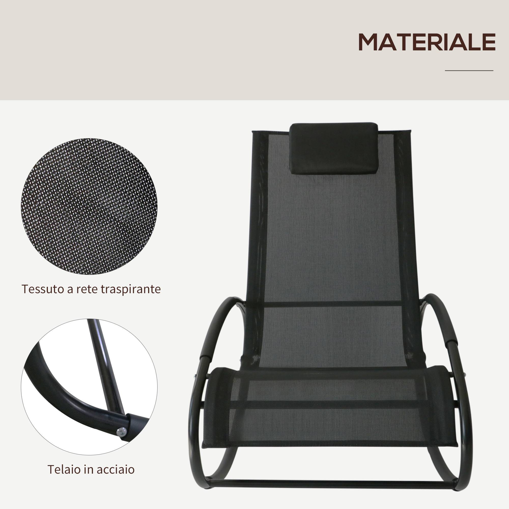 Chaise longue de jardin zéro gravité, rocking-chair avec coussin et tissu respirant, 105x62x88cm, noire - Image 7