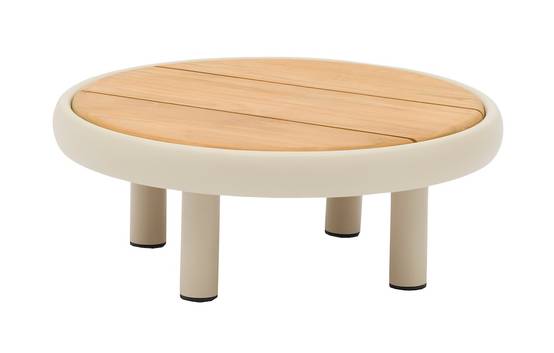 Proloisirs - Table basse ronde NUAGE – Ø60 cm – Aluminium époxy et teck FSC – Crème