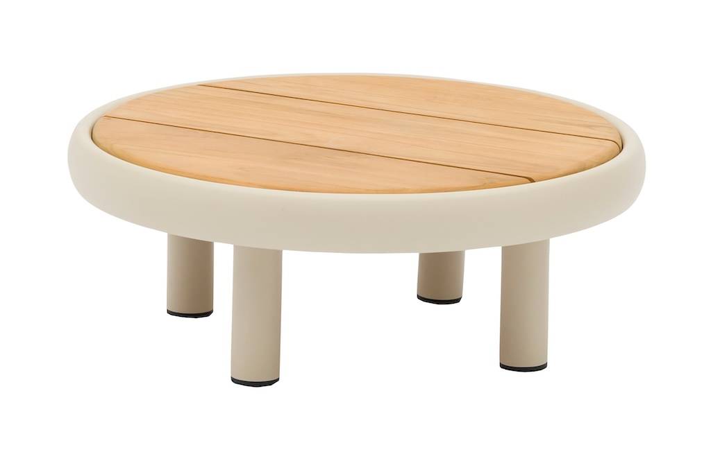 Proloisirs - Table basse ronde NUAGE – Ø60 cm – Aluminium époxy et teck FSC – Crème
