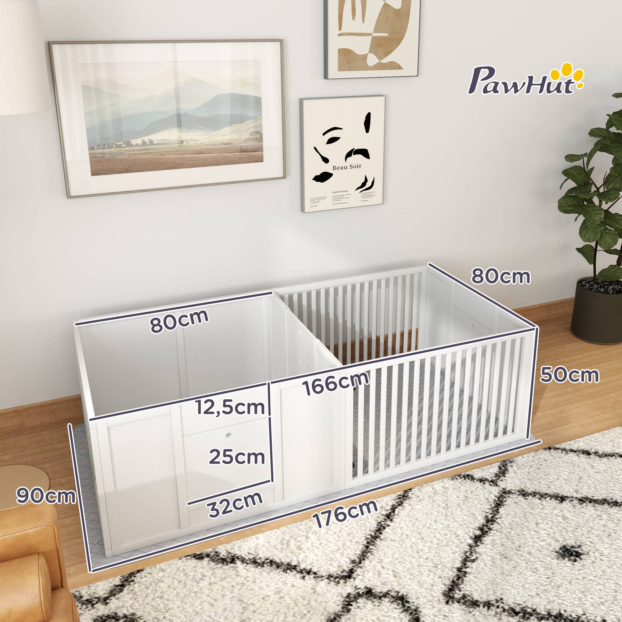 Caisse de mise bas et enclos MDF blanc 166.0 x 80.0 x 50.0 cm - PANGIVO - Image 3