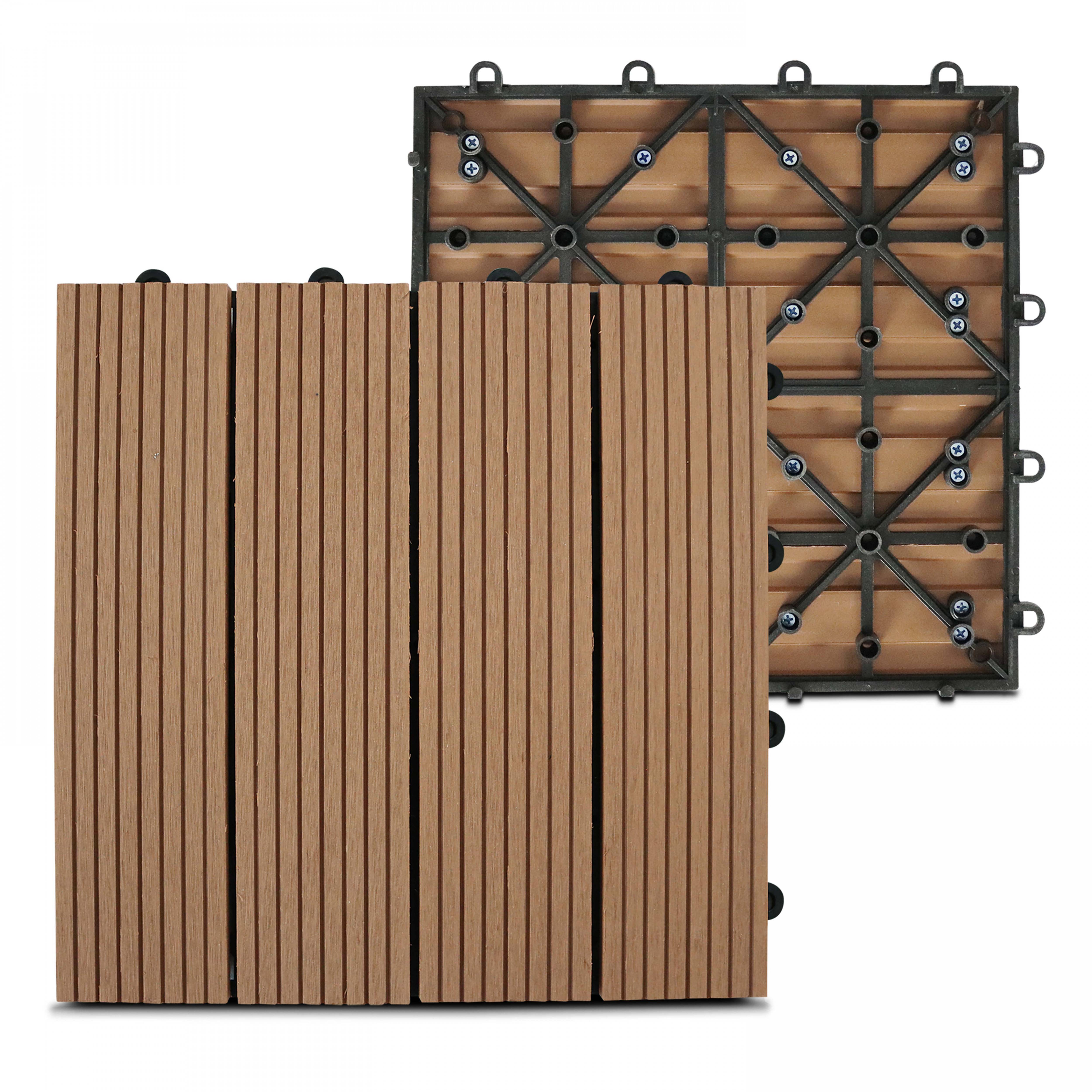 Oviala - Lot de 96 dalles clipsables bois synthétique marron Padang - Oviala - Imagen 3