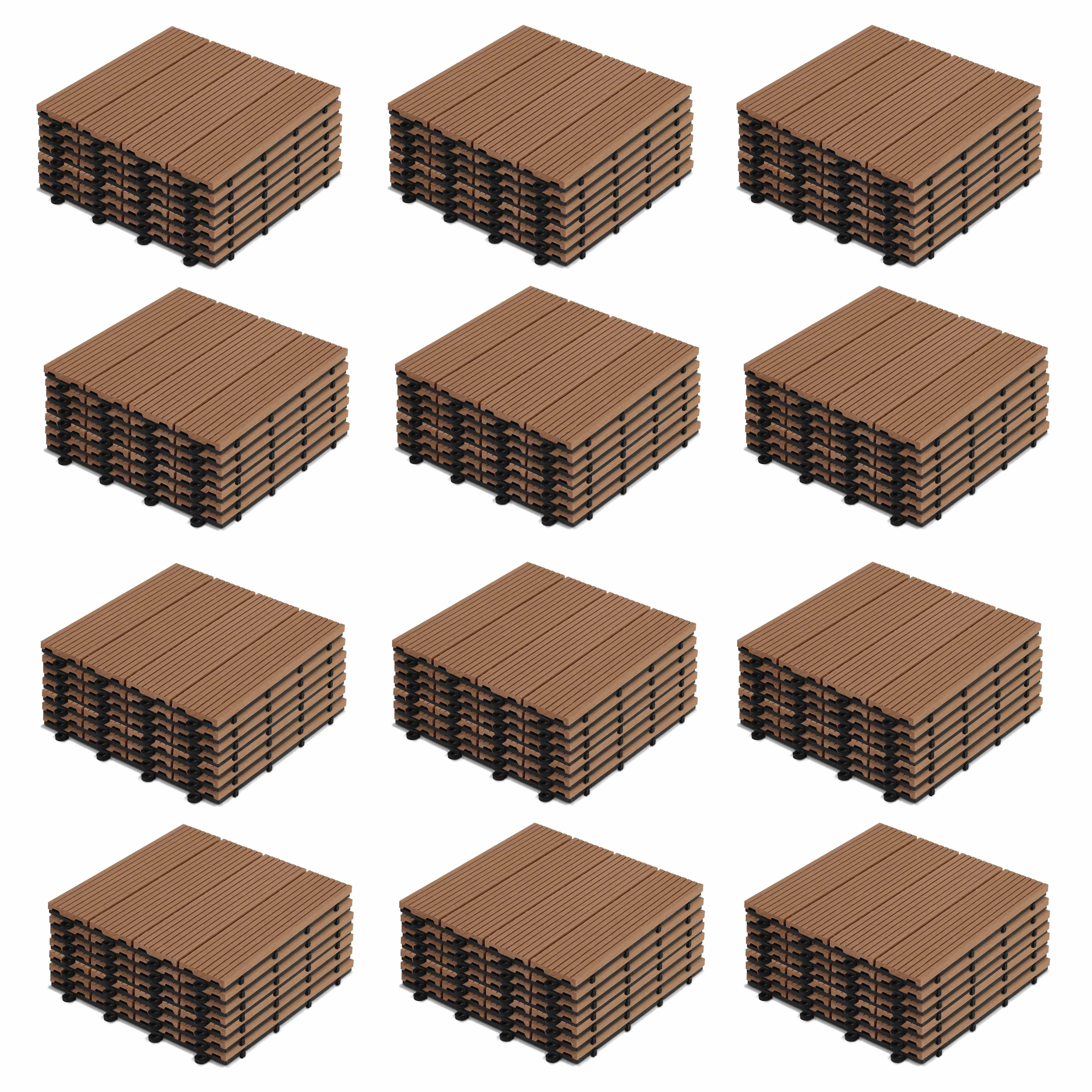 Oviala - Lot de 96 dalles clipsables bois synthétique marron Padang - Oviala - Imagen 1