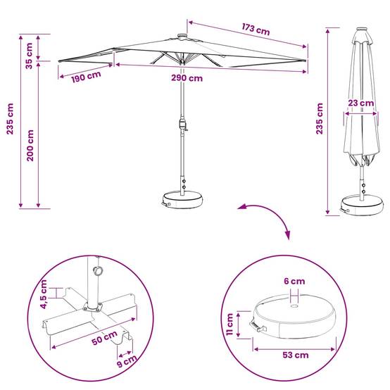 Parasol de jardin polyester bleu et blanc 290 x 190 x 235 cm - PANGIVO - Image 8