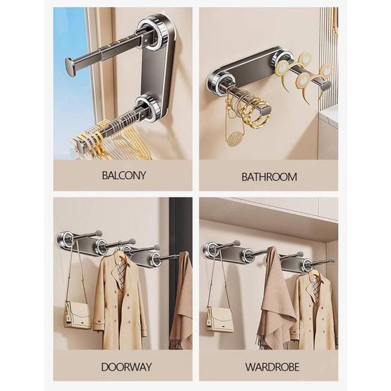 Étendoir à linge-Organisateur de cintres double couche – Fixation par ventouse – Capacité 20+ cintres – Pour buanderie et placard – Living123 - Image 5