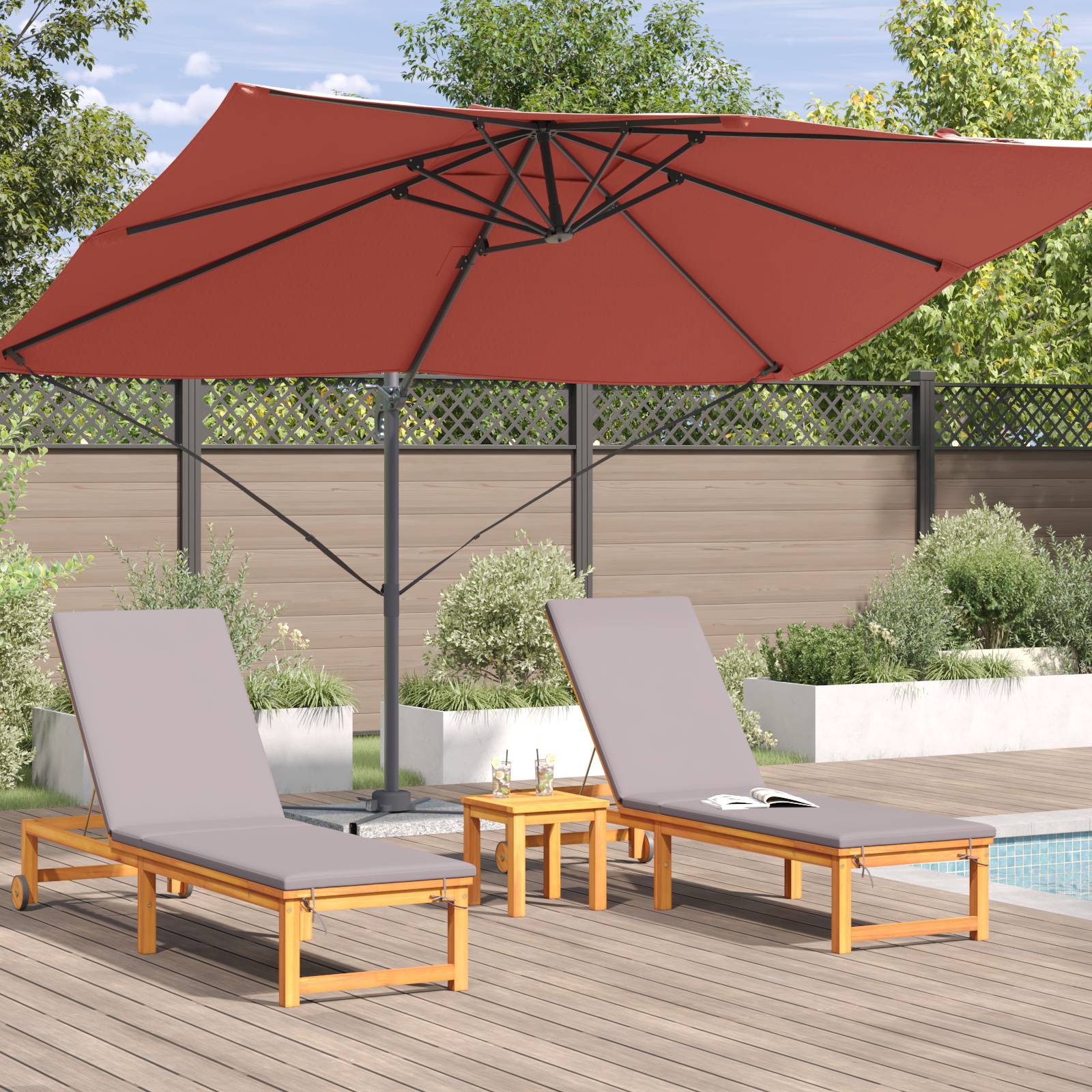 Parasol Déporté de jardin - Parasol d'extérieur Terracotta Polyester, Acier Grand - Image 4