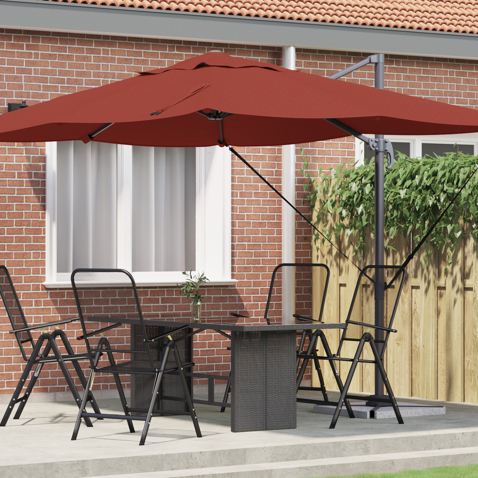 Parasol Déporté de jardin - Parasol d'extérieur Terracotta Polyester, Acier Grand - Image 2