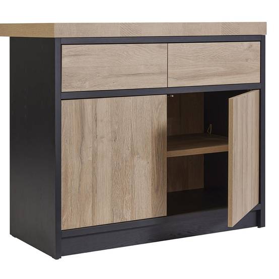 Ilôt de cuisine Plateau 230cm avec Rangement Aspect Bois Pieds Métal - KALDARI - Image 4