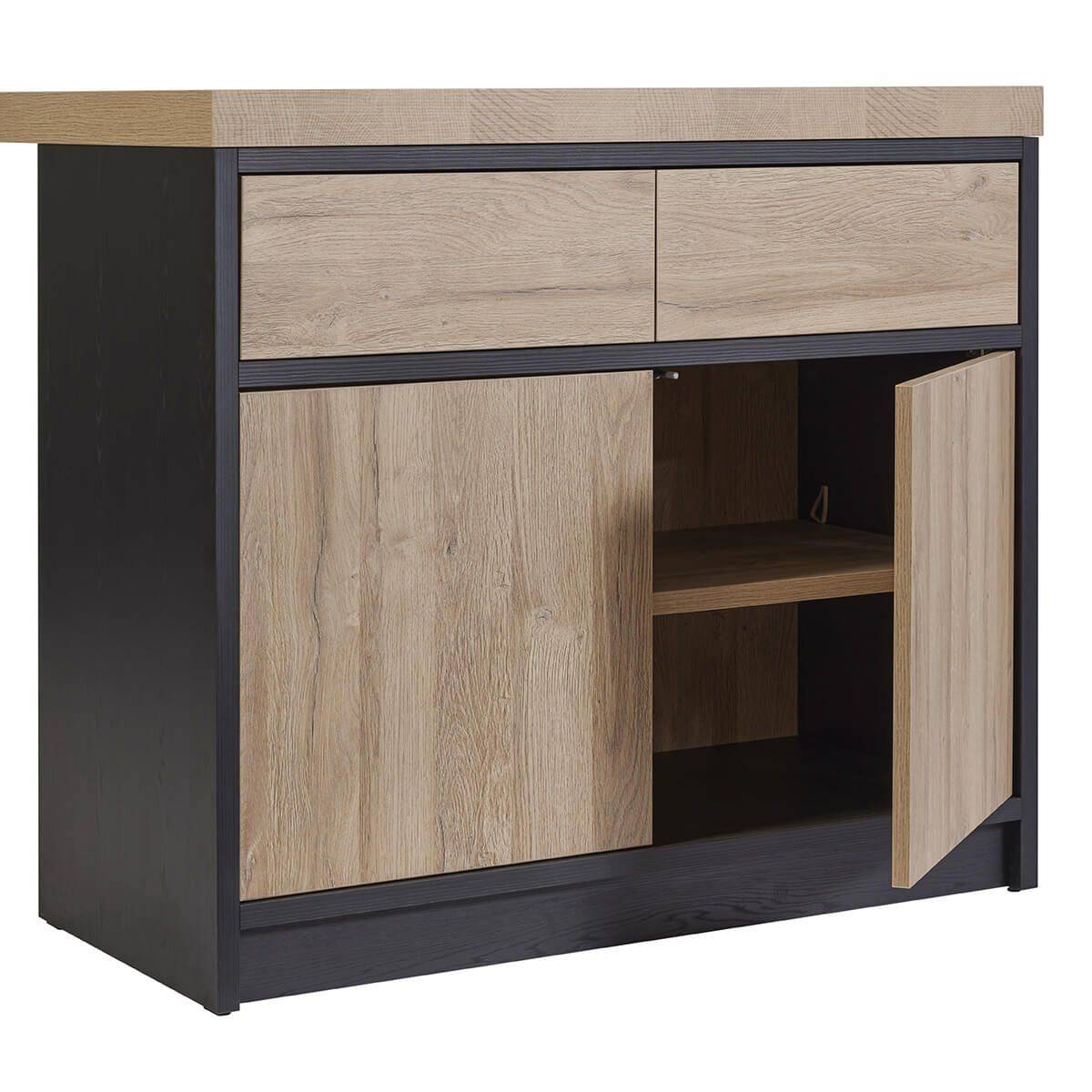 Ilôt de cuisine Plateau 230cm avec Rangement Aspect Bois Pieds Métal - KALDARI - Image 4